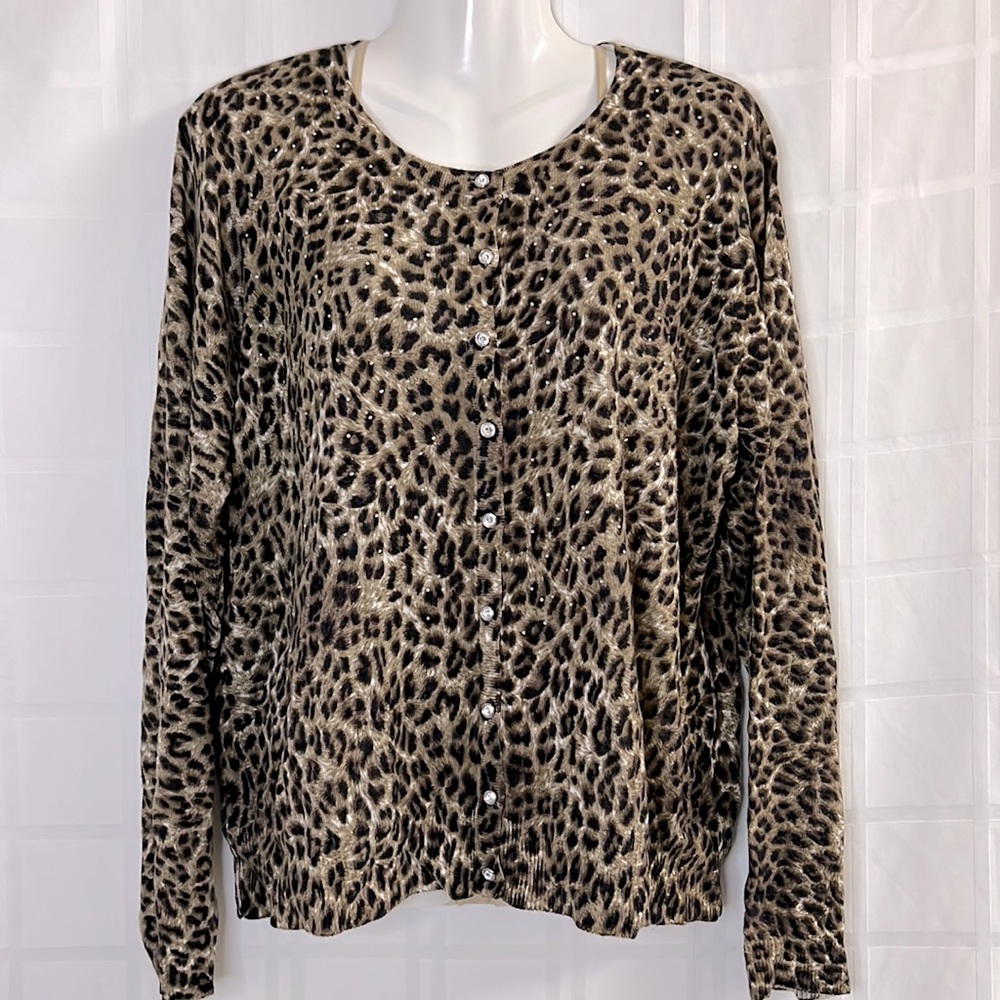 Cathy Daniels Leopard Print Button Down Cardigan … - image 1